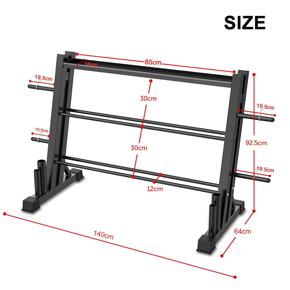 3-Tier Weights and Barbell Storage Rack Barbell Dumbbell Kettlebell Weight Plate - FREE POSTAGE