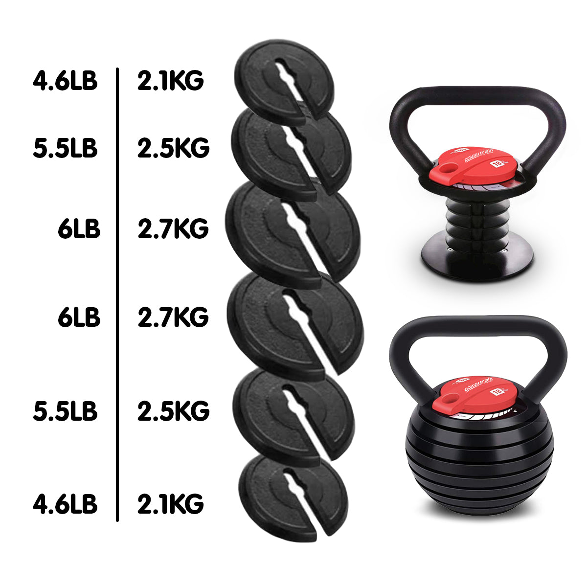 2x Adjustable Kettlebells Weights Dumbbell 18kg - FREE POSTAGE