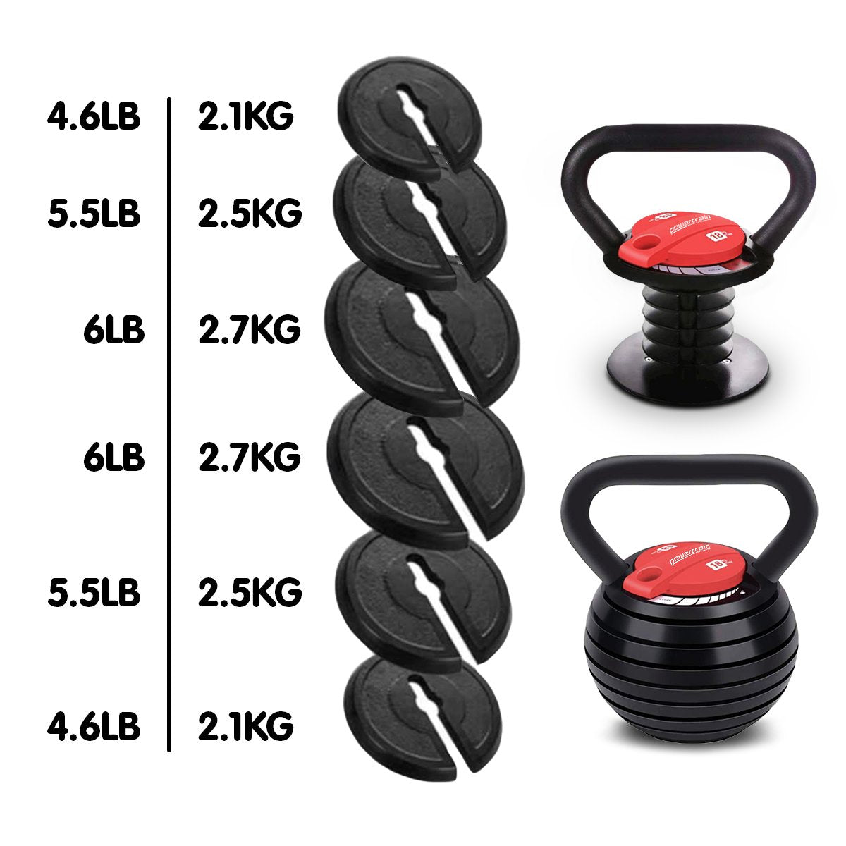 Adjustable Kettle Bell Weights Dumbbell 18kg - FREE POSTAGE