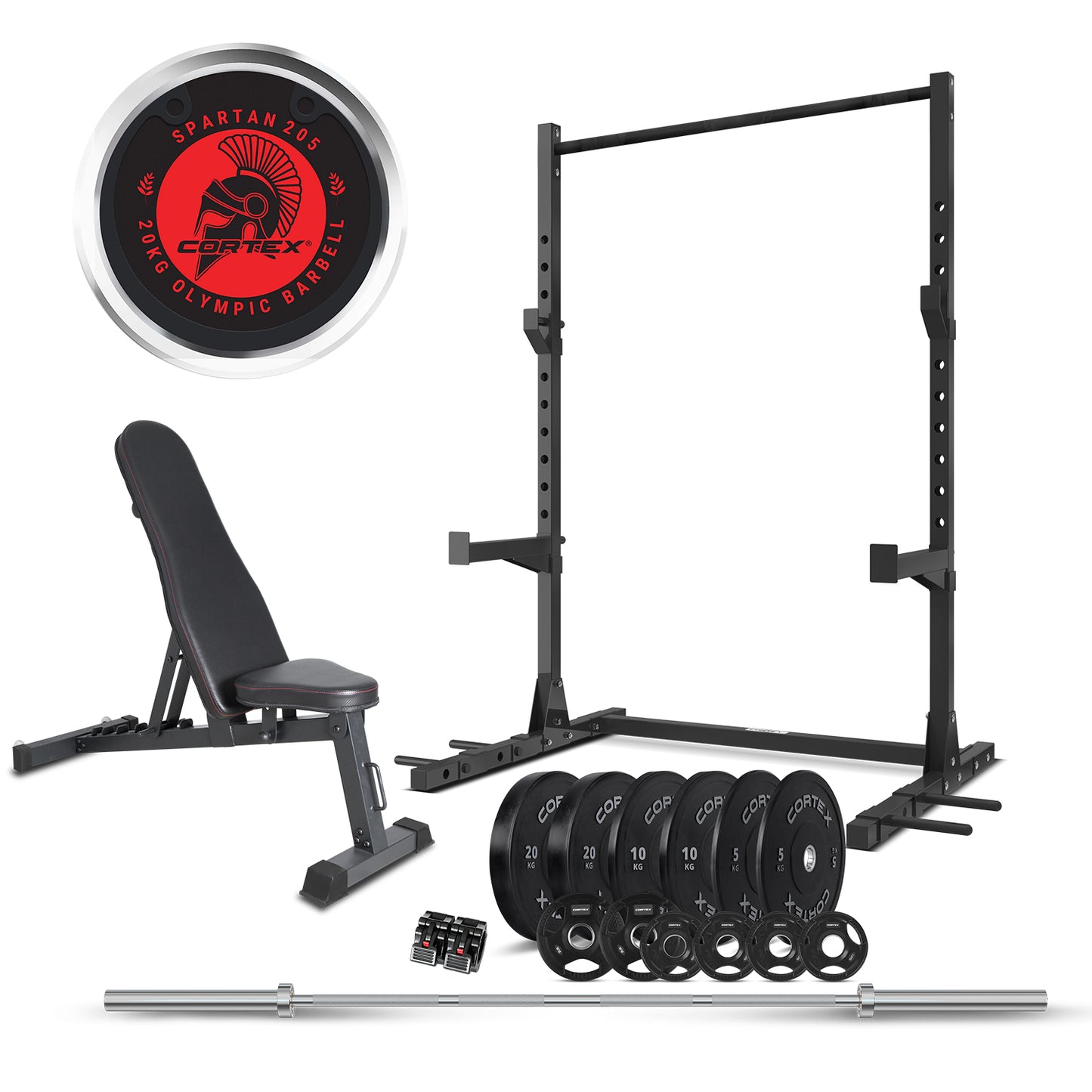 Squat Rack with 100kg Olympic Bumper (V2) Weight, Bar and Bench Set - FREE POSTAGE