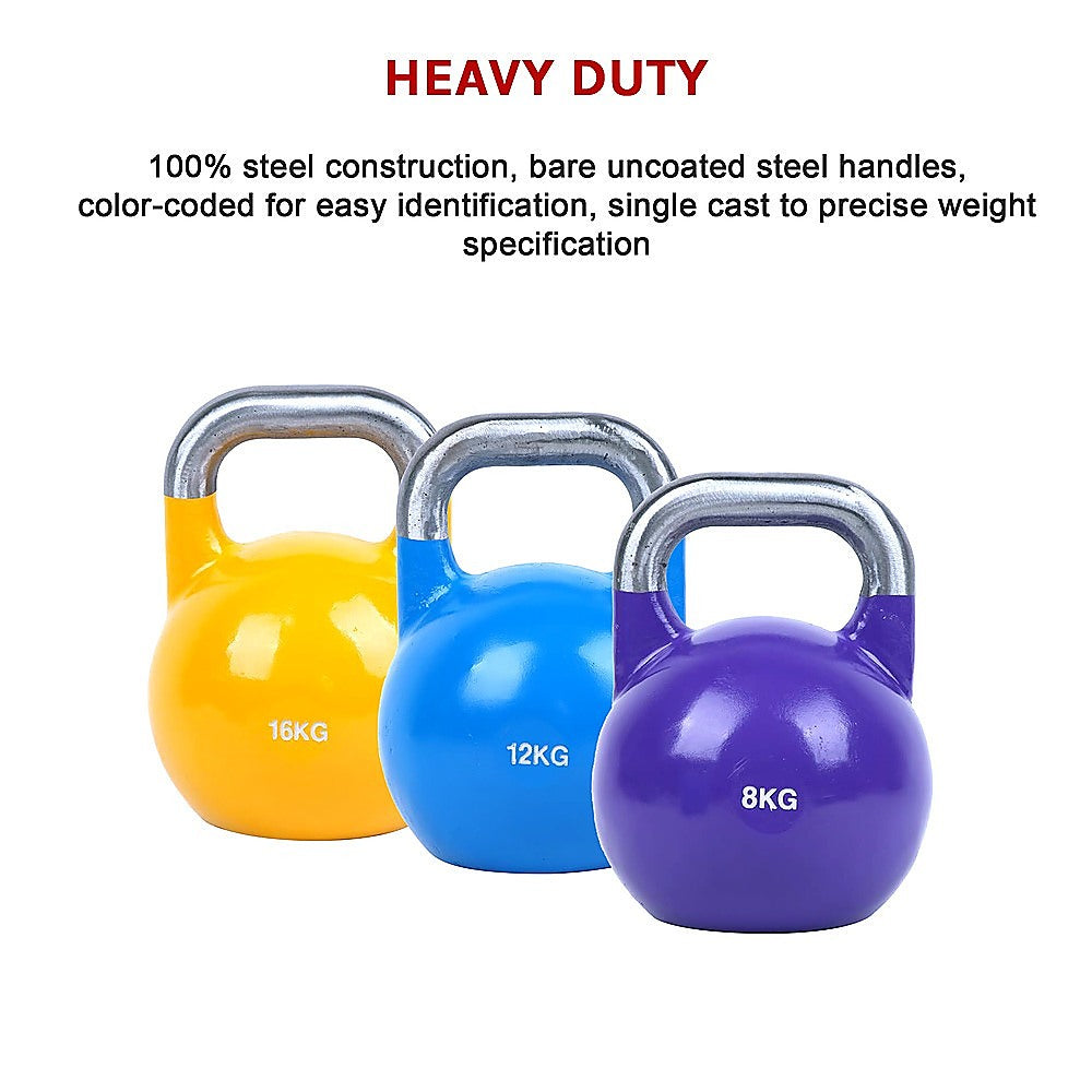 8KG, 12KG, 16KG Pro-Grade Steel KettleBell Set - FREE POSTAGE