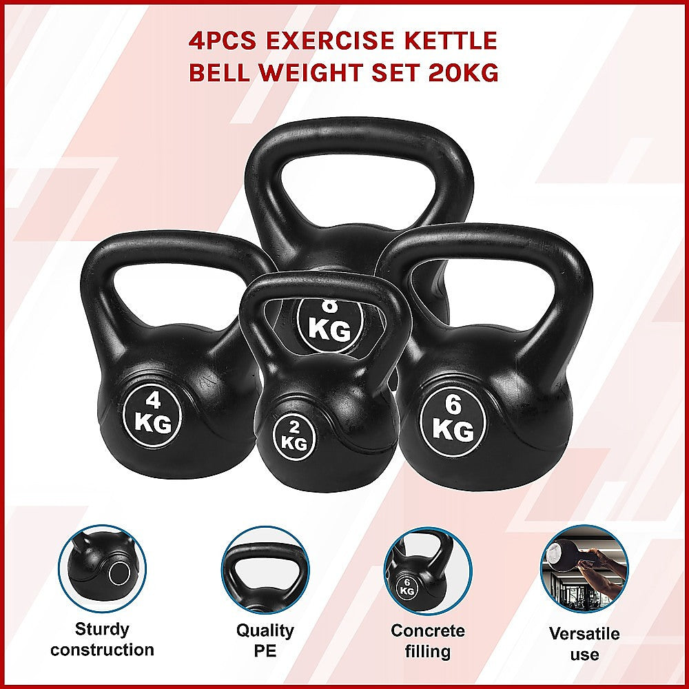 4pcs Exercise Kettle Bell Weight Set 20KG - FREE POSTAGE